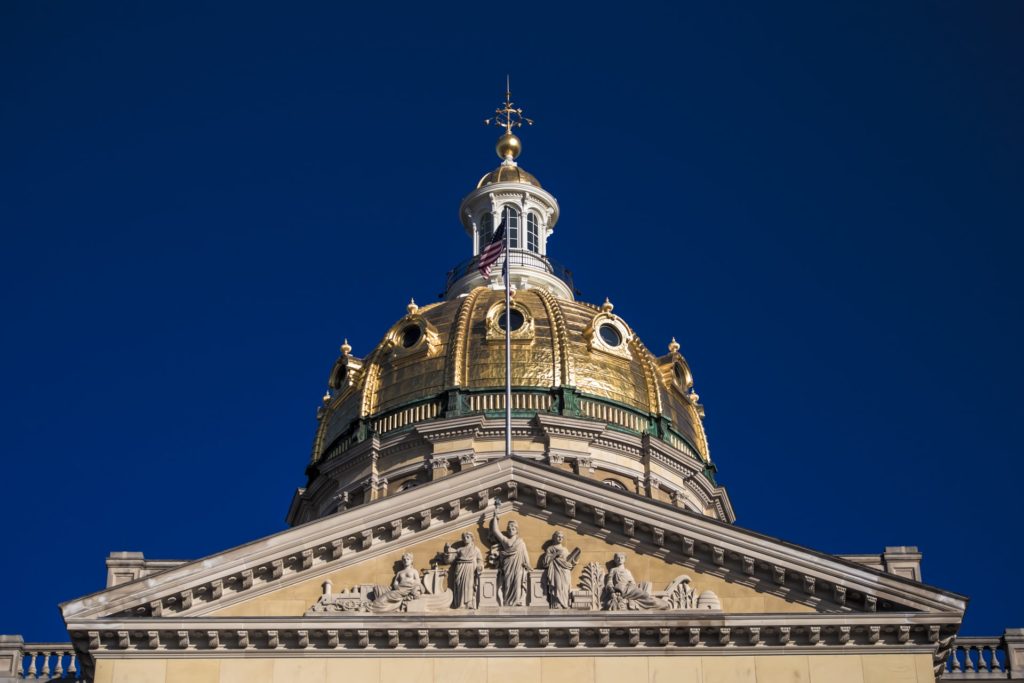 The center dome of the Iowa State Capitol building